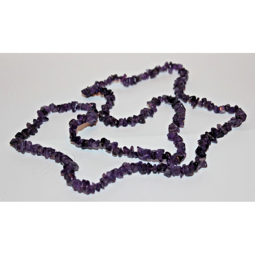 Vintage Amethyst Chip Bead Necklace 35" Purple Stone Strand Boho Statement